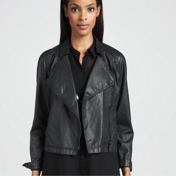 Eileen Fisher Vegan Leather Moto Jacket Small Petite - Picture 9 of 9